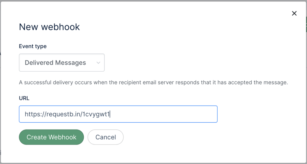 Mailgun webhook setup screen