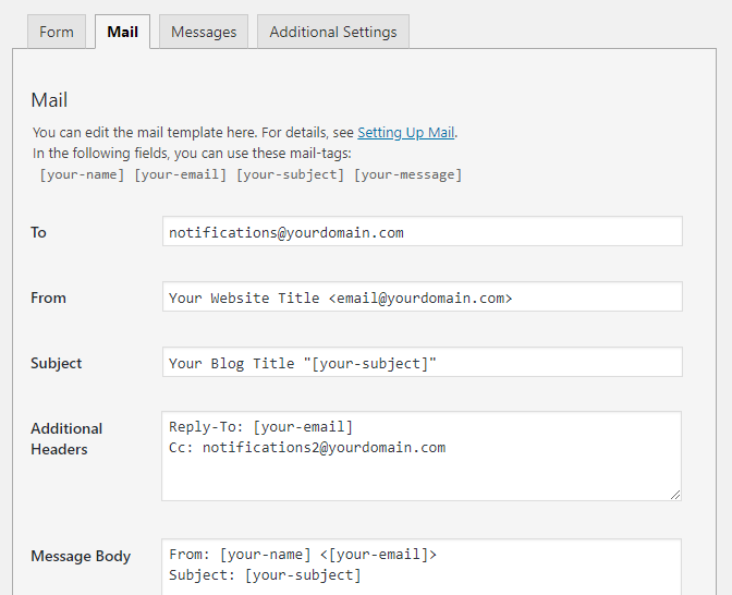 Contact Form 7 "Mail" tab