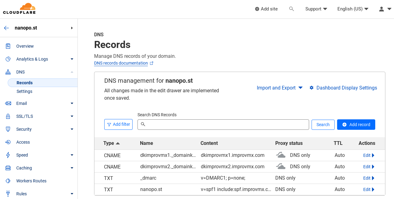 Cloudflare DNS records