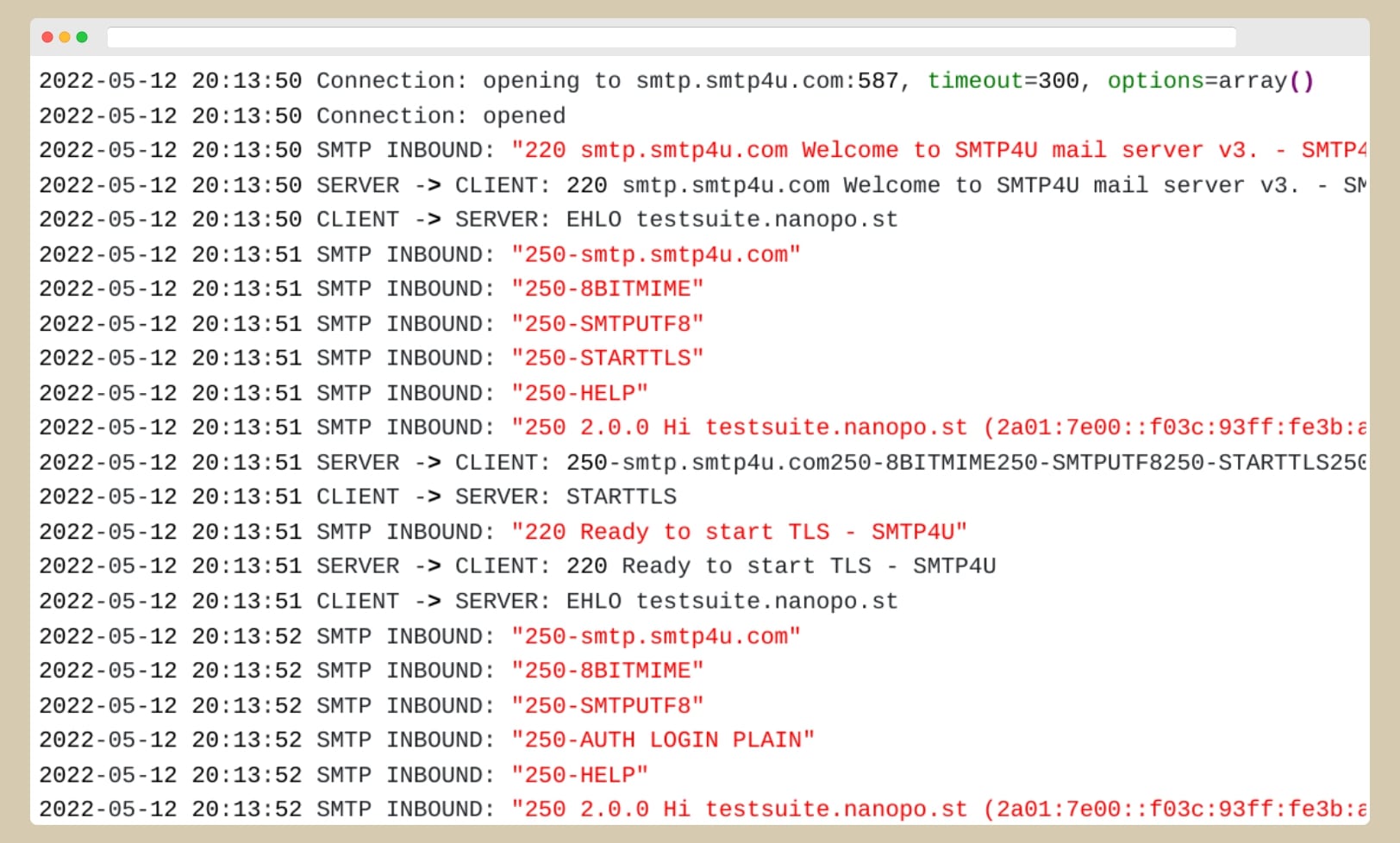 An SMTP session