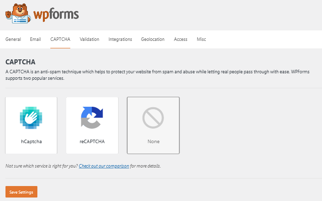 WPForms CAPTCHA feature