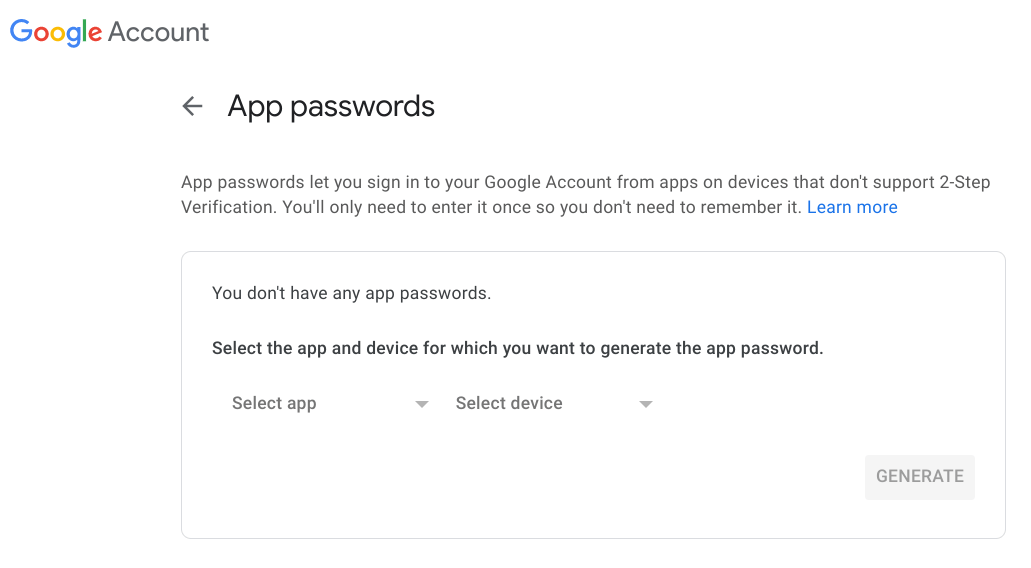 App Passwords empty