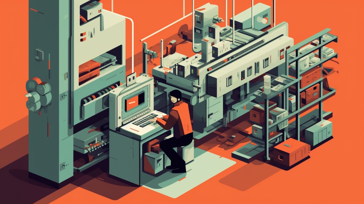 Illustration man at sorting machine