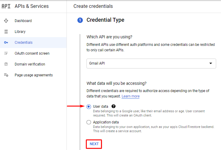 google api credentials type